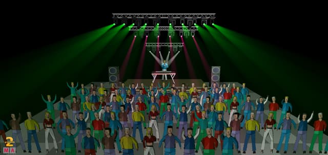 3D-voorvisualisatie van een lichtplan met groene beams